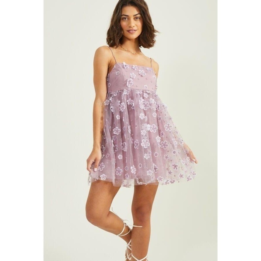 Trixxi Dreamy Y2K Cupcake Babydoll Tutu Mini Fairy Dress Charming 3D Flowers NWT